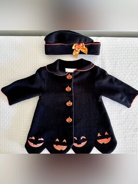 Bonnie Baby 3-6M Halloween Pumpkin Fleece Coat & Hat 2 Pc Black Orange